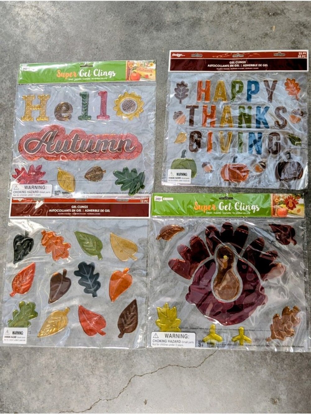 Thanksgiving and Autumn gel window clings 4 pack